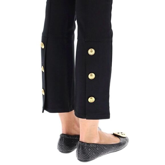 Tory Burch Ponte Flare Cropped Length Pant with Gold Tone Raised Logo Buttons - Picture 9 of 14